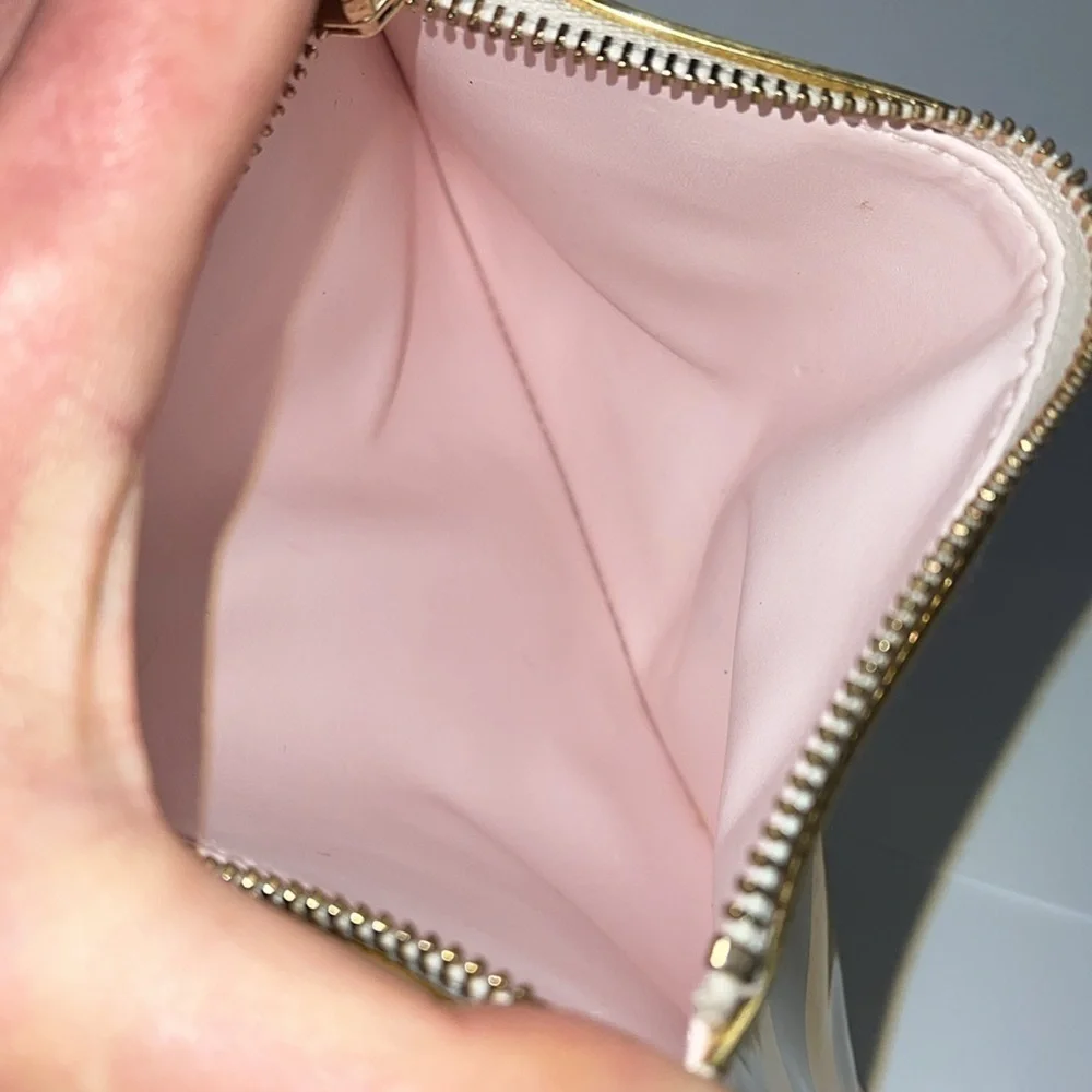 Kate Spade Large Gold Cream Patent Striped Zip Flat Pouch Clutch